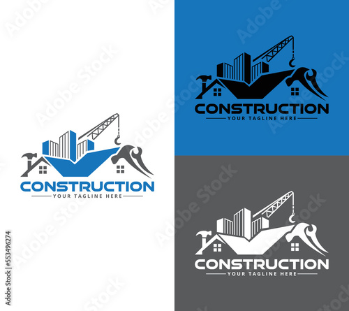 Construction logo design, Vector illustration.