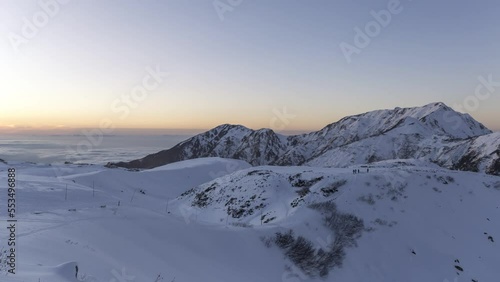 winter mountain timelapse before sunset in Tateyama, Gifu, Japan