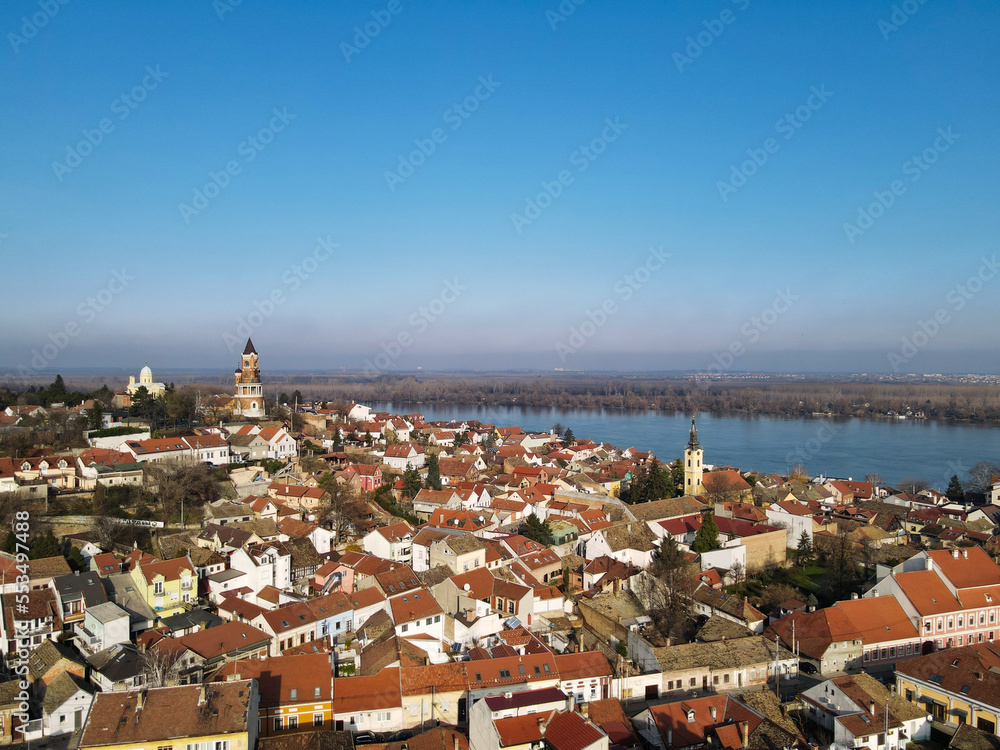 Drone photo of Belgrade and Zemun in Serbia