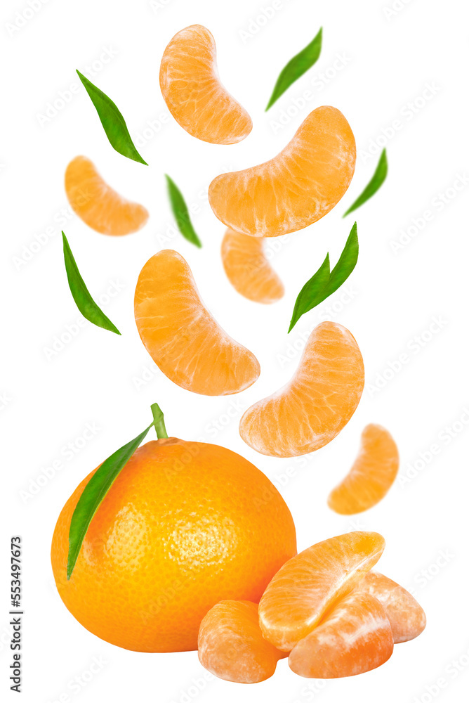 Levitation of tangerines and leaves isolated on a transparent background. Levitation of tangerines and leaves isolated on a transparent background.