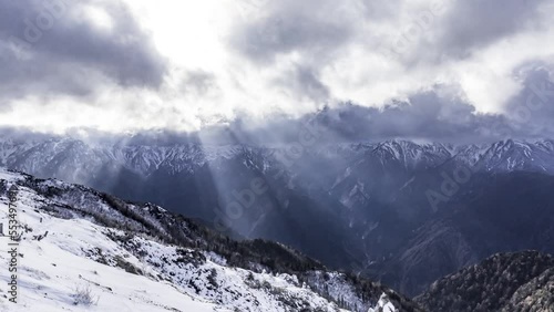Winter mountain time lapse with cloudy sky in Nagano, Japan