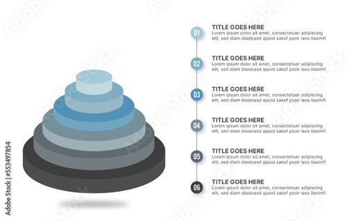 3D Blocks Hierarchy Infographic Template Design with 6 Layers