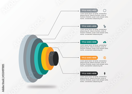 3D Blocks Hierarchy Infographic Template Design with 5 Layers