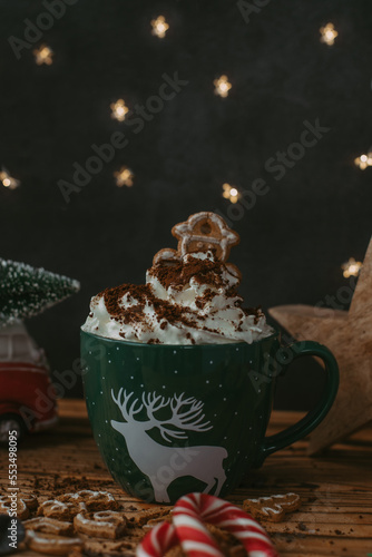 Christmas mug on the wood backround