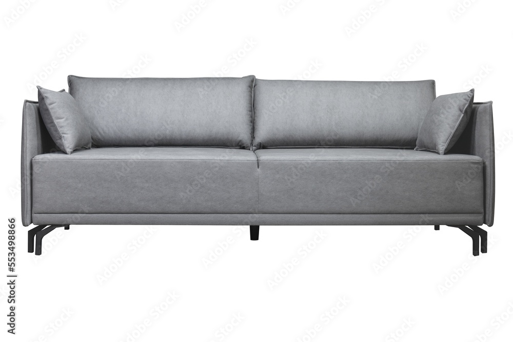 Obraz premium Gray sofa isolated on white background, front view