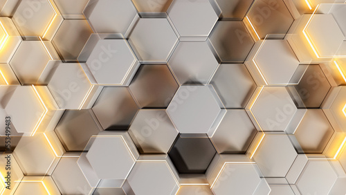 Fototapeta Naklejka Na Ścianę i Meble -  Digital background of the hexagon. Beautiful 3D render of geometry element