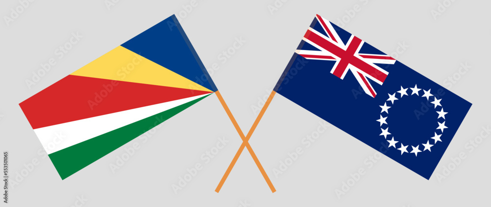 Crossed flags of Seychelles and Cook Islands. Official colors. Correct proportion Crossed flags of Seychelles and Cook Islands. Official colors. Correct proportion