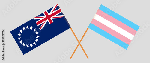 Crossed flags of Cook Islands and Transgender Pride. Official colors. Correct proportion photo