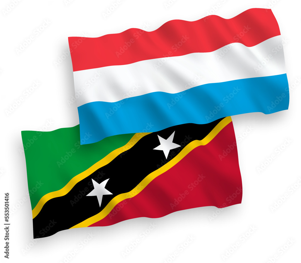 Fototapeta premium Flags of Federation of Saint Christopher and Nevis and Luxembourg on a white background