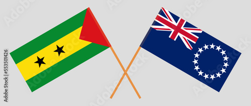 Crossed flags of Sao Tome and Principe and Cook Islands. Official colors. Correct proportion