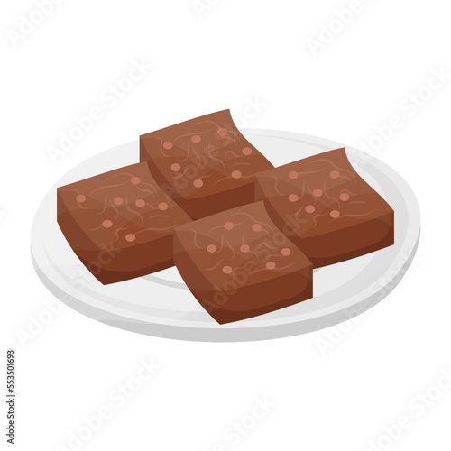 Chocolate brownies Square or bar shapes concept, baked confection cake with nut vector icon design, Fast Food symbol, Junk food sign, popular inexpensive good taste snacks stock illustration 