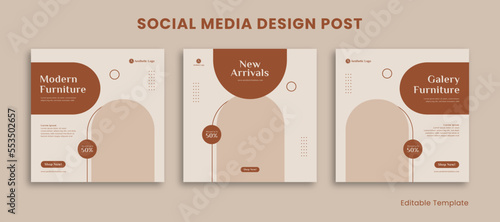 Set of 3 Editable Templates Social Media Instagram Design Post with Pastel and Aesthetic Style. Suitable for Sale Banner, Branding, Promotion, Presentation, Advertising, Fashion, Beauty, bakery