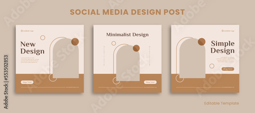 Set of 3 Editable Templates Social Media Instagram Design Post with Pastel and Aesthetic Style. Suitable for Sale Banner, Branding, Promotion, Advertising, Fashion, Beauty Care, coffee shop