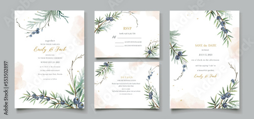 Watercolor vector set hand painted wedding invitation card template.