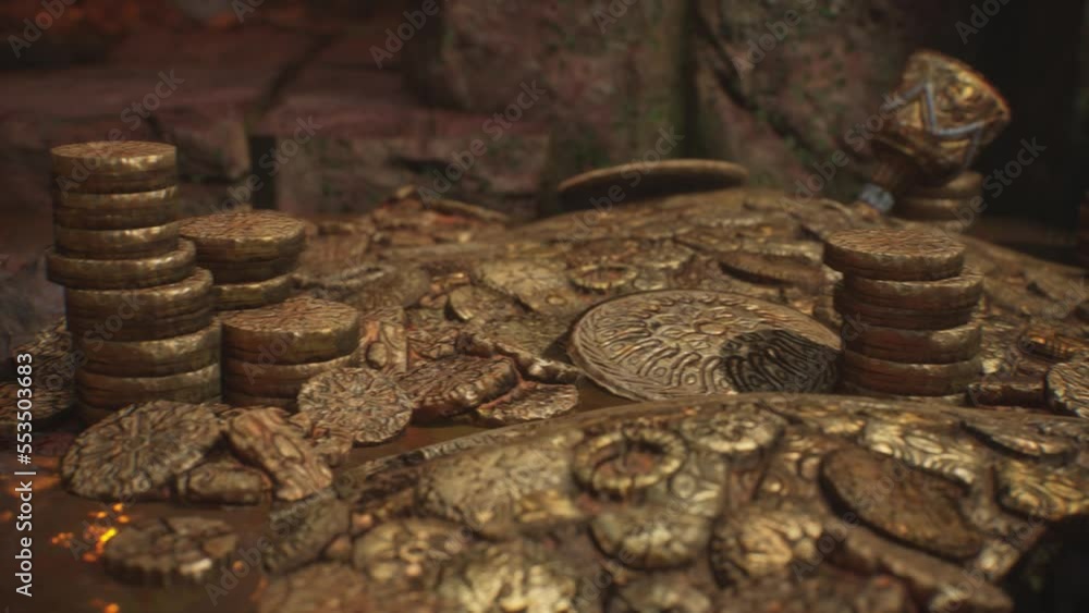 Lost Ruin, Gold Coins and Jewelry, Hidden Treasure 3D Animations