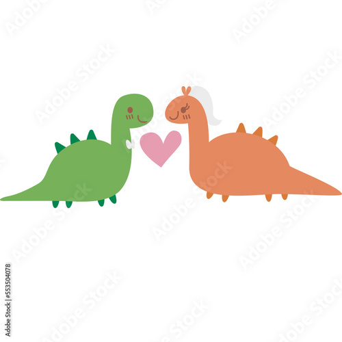 Little dinosaur couple, loving each other very much. Pig dinosaur couple getting married. Two dinosaur love each other and have hearts. for decorating the wedding ornament for valentine's day. Animal 