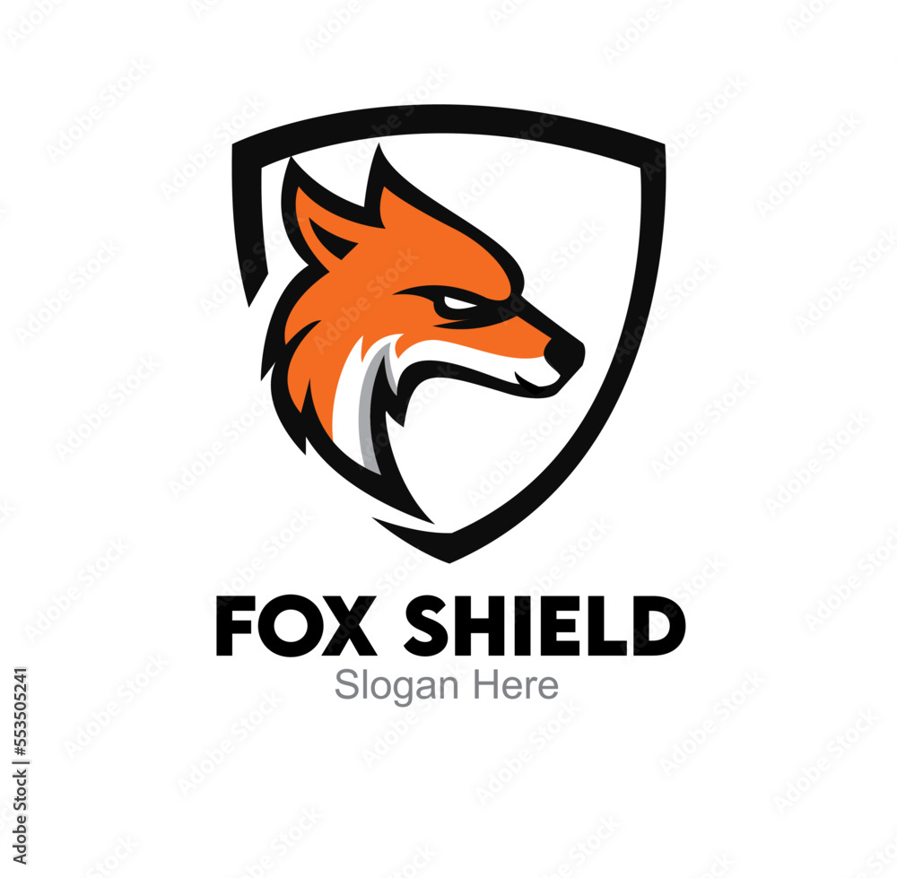 Obraz premium fox shield logo design emblem. fox secure logo design concept