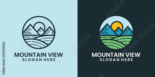monoline and colorful mountain landscape logo design inspiration