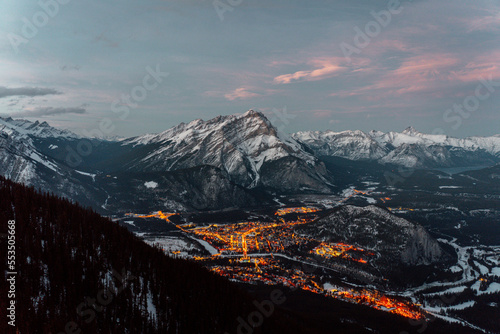 Banff at night with Cascade Mountain