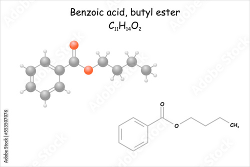 Tableau sur toile Stylized 2D molecule model/structural formula of benzoic acid, butyl ester