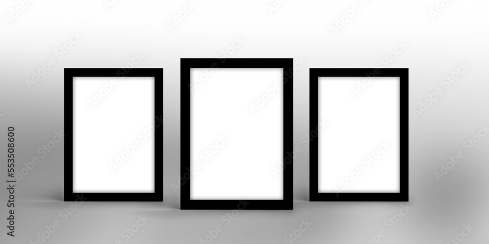 black frames on wall, 3 empty frame space black frames on wall, 3 empty frame space