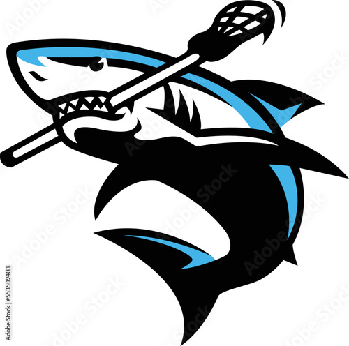 Mascot Design of a Shark holding a lacrosse stick