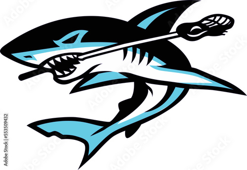 Angry Shark with a lacrosse Stick on it's mouth
