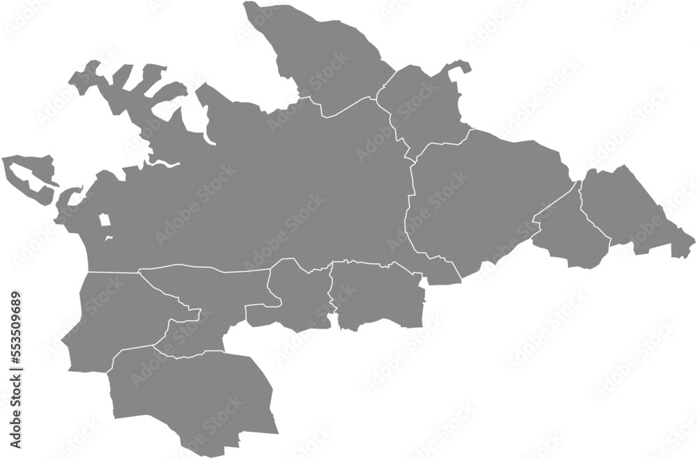 Gray flat blank vector administrative map of VILLINGEN-SCHWENNINGEN, GERMANY with black border lines of its quarters