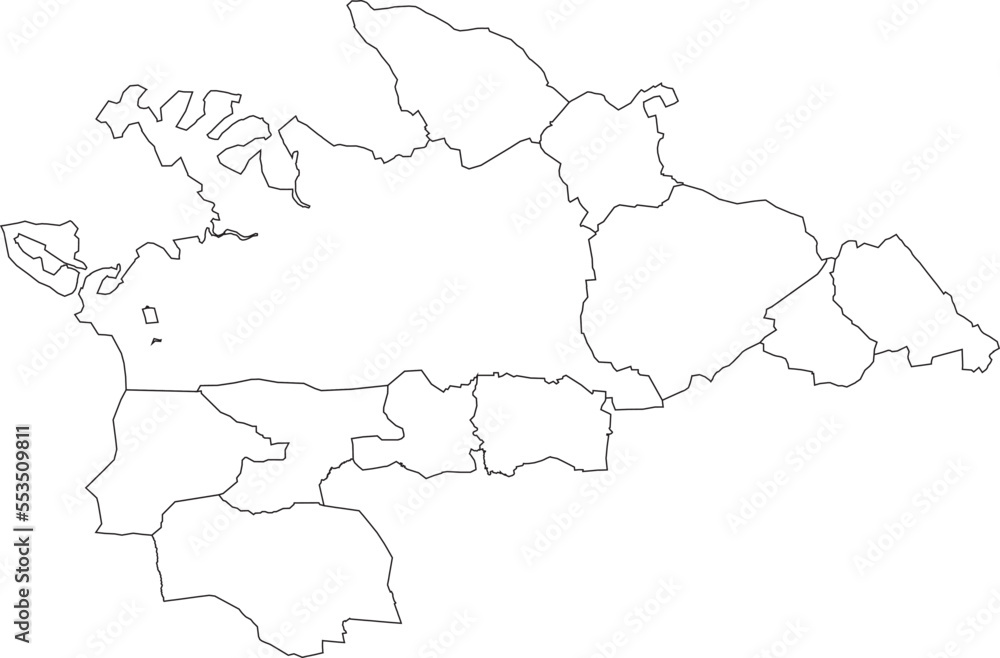 White flat blank vector administrative map of VILLINGEN-SCHWENNINGEN, GERMANY with black border lines of its quarters