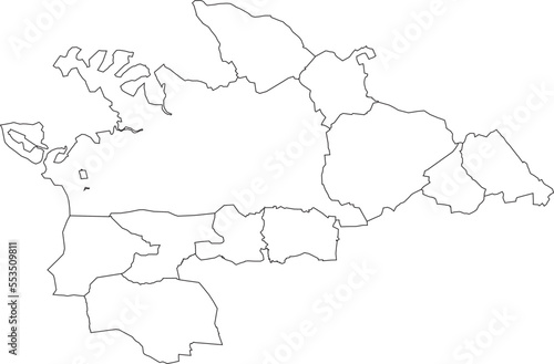 White flat blank vector administrative map of VILLINGEN-SCHWENNINGEN, GERMANY with black border lines of its quarters