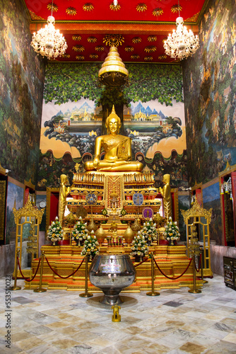 Luang Por Wat Rai Khing buddha god statue for thai people traveler travel visit respect praying blessing wish myth holy at Wat Rai Khing or Raikhing temple on November 4,2022 in Nakhon Pathom Thailand