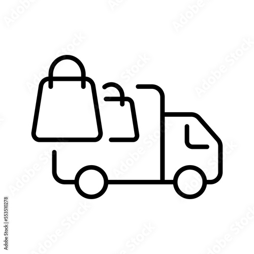 Delivery van line icon. Food delivery, pizza, mail, courier, sushi, package, product, order. Delivery of goods. Vector line icon on white background