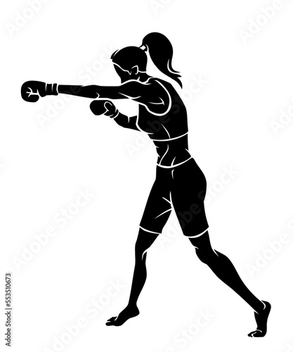 Female Boxer Silhouette, Delivering Powerful Jabs
