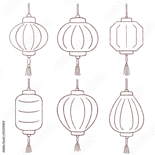 Chinese lantern and tassel painted with pencil