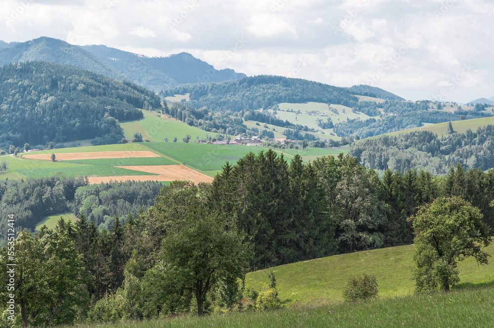 Green mountains, hills and forests of Austria.