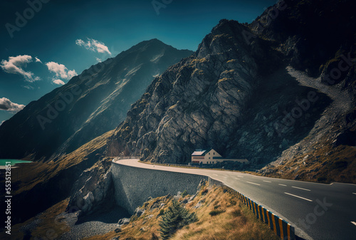 Sunny day, close up of the Transfagarasan Highway. Generative AI photo