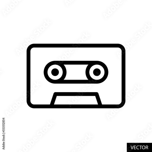 Audio cassette tape vector icon in line style design for website, app, UI, isolated on white background. Editable stroke. Vector illustration.