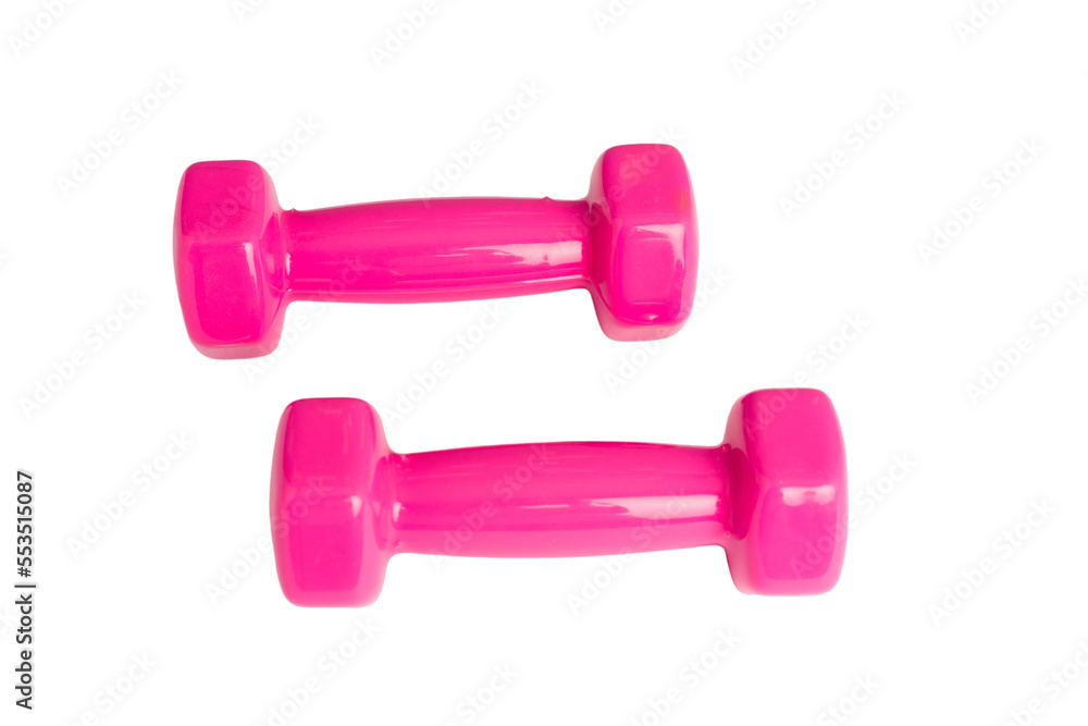 Pink dumbbells isolated on white background Pink dumbbells isolated on white background