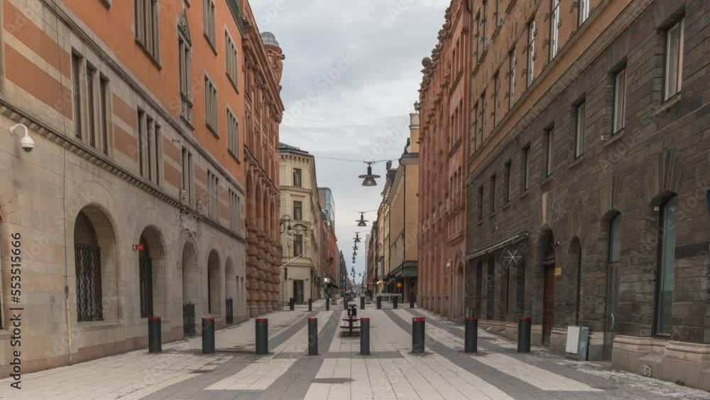 Stockholm Sweden time lapse 4K, city skyline timelapse of tourist at famous Drottninggatan shopping street Stockholm Sweden time lapse 4K, city skyline timelapse of tourist at famous Drottninggatan shopping street