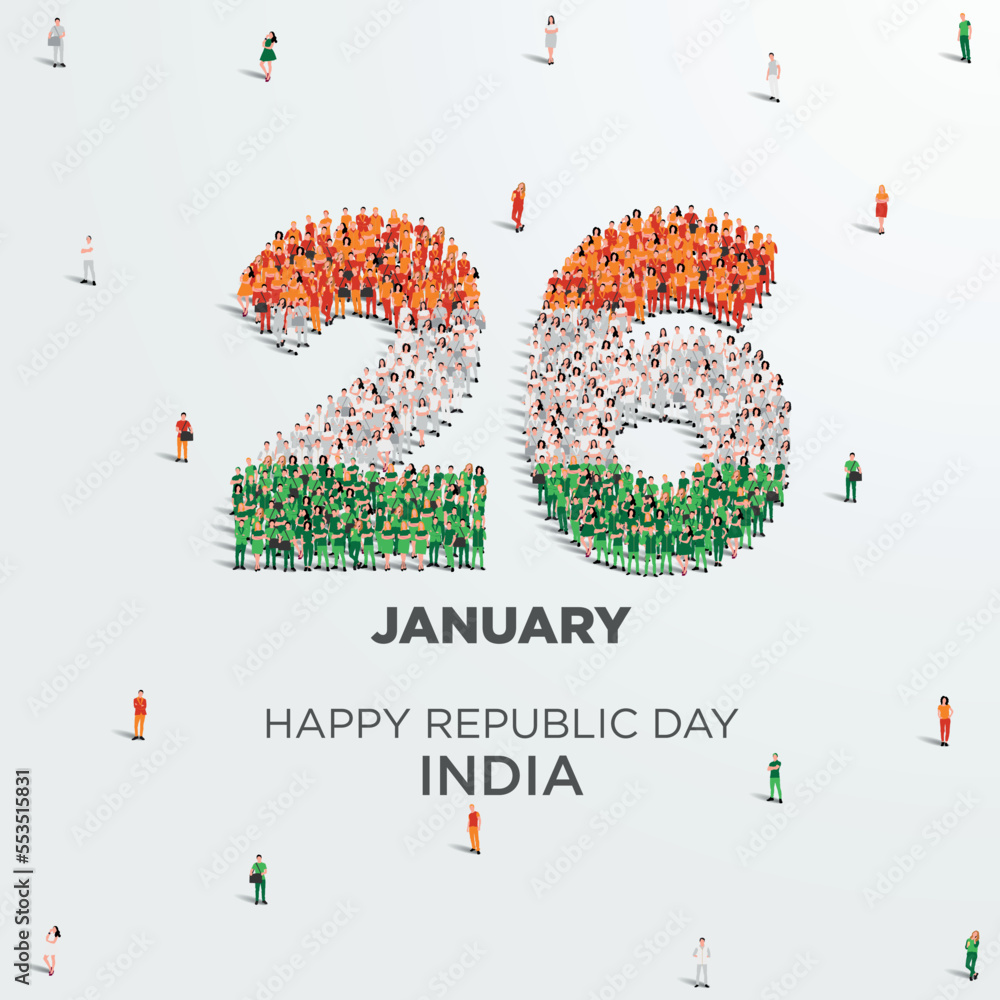 Happy Republic Day India. A large group of people form to create the