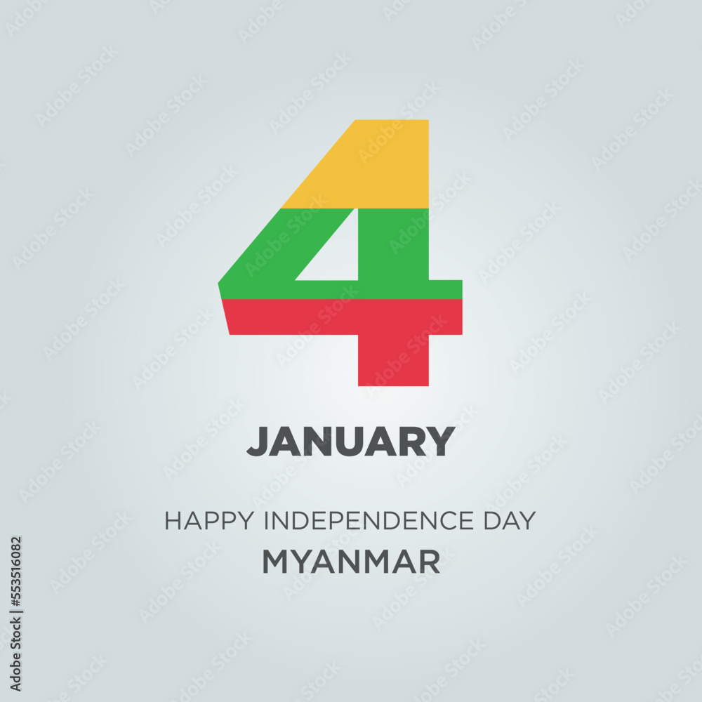 Obraz premium Happy Independence Day Myanmar Design. Number 4 made of the Myanmar Flag as Burma celebrates its Independence Day on the 4th of January.
