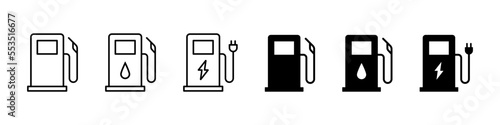 Foto Fuel, gas, charging station icon set