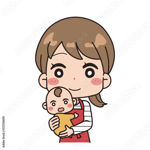 Illustration of a woman raising a child.
