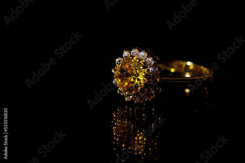 yellow Sapphire and diamond gold ring
