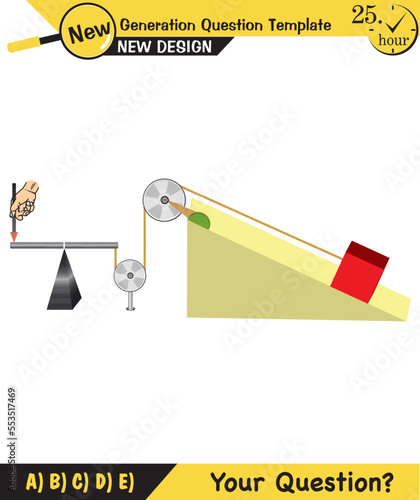 Physics, inclined plane, next generation question template, dumb physics figures, exam question, eps