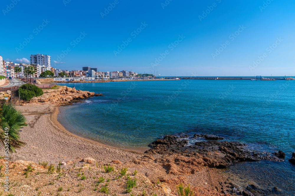 Platja Pinets beach L'Ampolla Spain one of several beautiful beaches in the Spanish coast town Tarragona province Catalonia