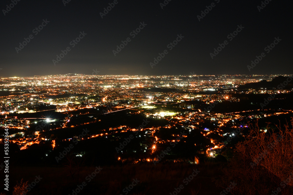Night landscape seen from the medieval quarter of the city of Caserta, Italy. Night landscape seen from the medieval quarter of the city of Caserta, Italy.