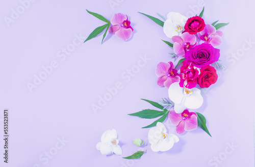 pattern of summer flowers on color paper background