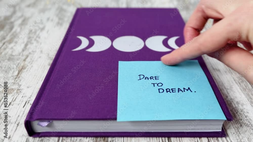 Hand placing a post-it note with message Hand placing a post-it note with message