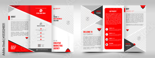 Corporate business trifold brochure or creative and professional trifold brochure vector design or corporate design leaflet with replacable modern business trifold brochure design template